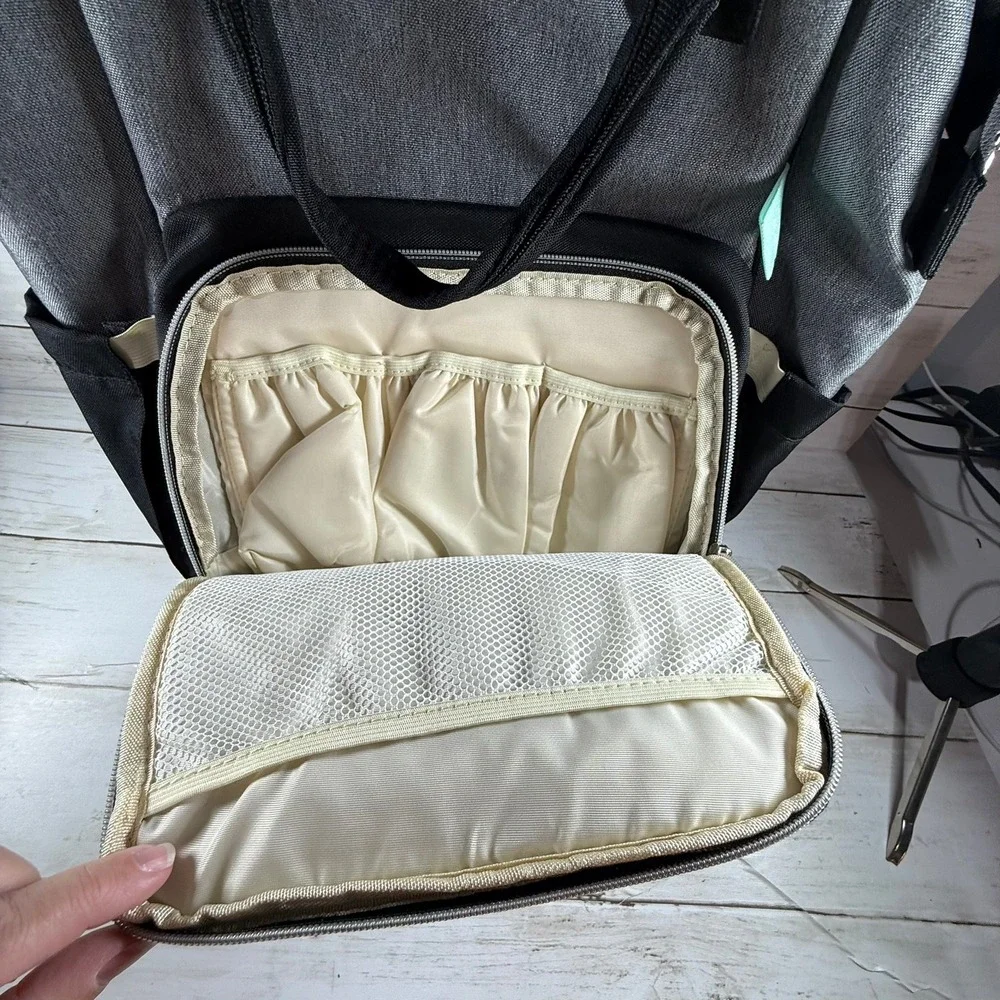 AFBP Diaper Bag Backpack Black Gray Two Tone Multi Pocket‎ Insulated Travel Bag